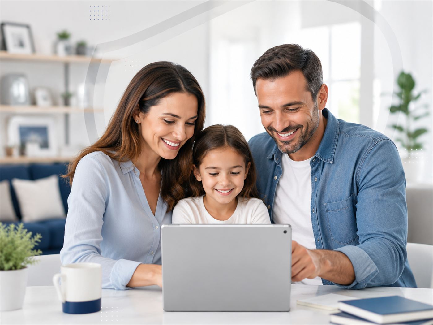 Família com filha usando tablet juntos em casa